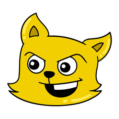 Wall Mural - yellow cat head smiling grinning, doodle icon drawing