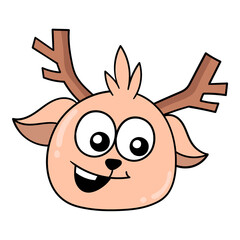 Wall Mural - deer head laughing happily, doodle icon drawing