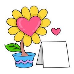 Wall Mural - valentine sunflower plant banner template, doodle icon drawing
