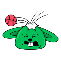 Wall Mural - green rabbit head falling baseball, doodle icon drawing