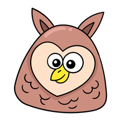 Wall Mural - owl head funny expression smiling, doodle icon drawing