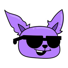 Wall Mural - purple cat head wearing sunglasses, doodle icon drawing