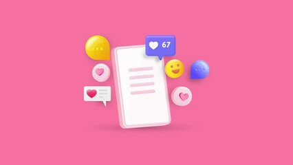 Wall Mural - 3d social media notification, mobile communication and digital marketing internet technology concept