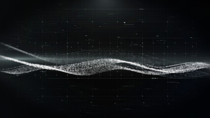 Leinwandbilder - Abstract White Organic Wave Communication Floating with UI HUD Data Grid Array Transfer Simulation.