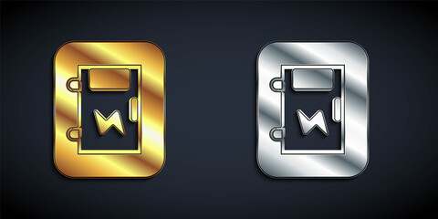 Gold and silver Electrical panel icon isolated on black background. Long shadow style. Vector