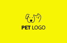 Home Pets Logo Dog Cat Design Vector Template Linear Style. Animals Veterinary Clinic Logotype Concept Outline Icon.