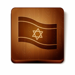 Sticker - Brown Flag of Israel icon isolated on white background. National patriotic symbol. Wooden square button. Vector