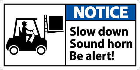 Poster - notice 2-way slow down sound horn sign on white background