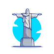 Christ The Redeemer Statue Cartoon Vector Icon Illustration. Famous Building Traveling Icon Concept Isolated Premium Vector. Flat Cartoon Style