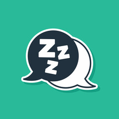 Sticker - Blue Sleepy icon isolated on green background. Sleepy zzz black talk bubble. Vector