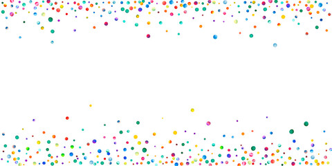 Wall Mural - Watercolor confetti on white background. Adorable rainbow colored dots. Happy celebration wide colorful bright card. Splendid hand painted confetti.