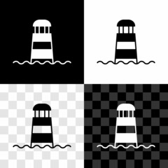 Sticker - Set Lighthouse icon isolated on black and white, transparent background. Vector