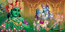 Lord Krishna Wall Poster, Lord Radha Krishna, Digital Wall Poster
