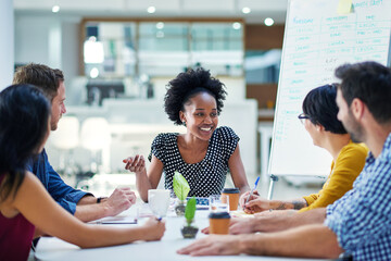 Poster - I think we should go with that idea. Cropped shot of a group of colleagues meeting in the boardroom.