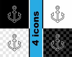 Sticker - Set line Anchor icon isolated on black and white, transparent background. Vector