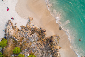 Aerial view Top down seashore Beautiful sea surface in Phuket Thailand