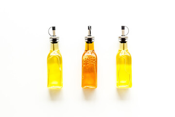 Wall Mural - Three types of cooking oil - sunflower olive and sesame oil