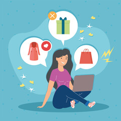 Wall Mural - woman in shopping online