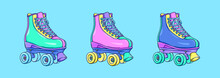Roller Skates Illustration. Retro Roller Skates. 90s Fashion. Disco Style. 90s Style Vector. 1990s Trendy Illustration. Nostalgia For The 90s.