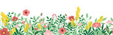 Fototapeta  - Wild flowers, spring grass seamless pattern 3d realistic vector