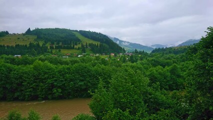 Sticker - Panorama of Black Cheremosh River, Verkhovyna, Ukraine