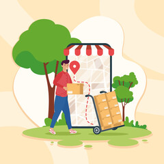 Wall Mural - delivery worker in smartphone