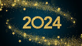 Fototapeta Sypialnia - 2024 Happy New Year in golden design, Holiday greeting card design