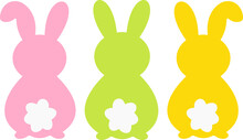 Three Easter Bunnies Vector Illustration Isolated On White Background. Easter Bunny Cut File Perfect For Kids Shirts, Apparel, Cards And So On