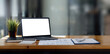 © David - workspace,Wooden desk and computer in the office working space with mock-up laptop computer devices, workspace concept.