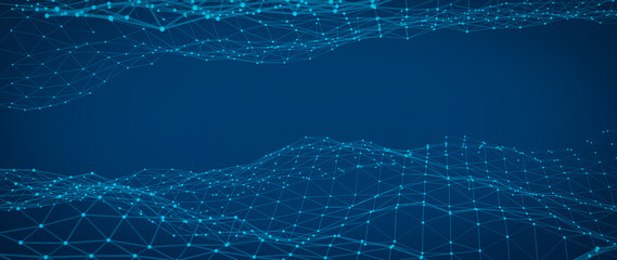 Abstract blue structure of points and line connected together. 3D rendering. Data technology.