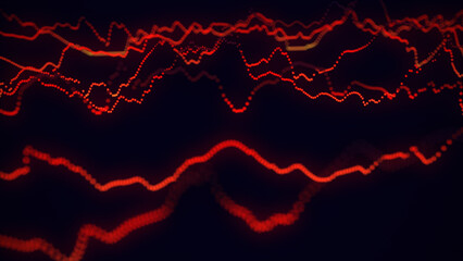 Leinwandbilder - Abstract smooth red dynamic music wave with dots. Audio digital equalizer technology. Glowing electric waves on dark background. 3d rendering