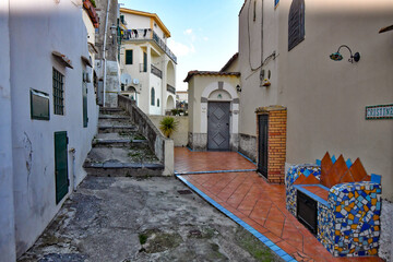 Canvas Print - A narrow street in Raito, a small village on the Amalfi coast in Italy.