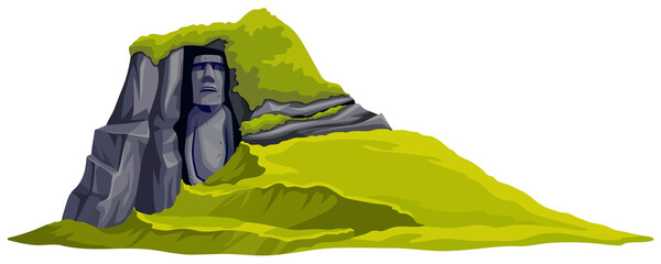 Wall Mural - Moai on Easter island. Isolated vector cartoon stone sculpture on mountain. Ancient statue civilizations of atlantis and lemuria.