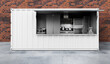Container cafe burger pizza coffee restaurant. Design background mockup. 