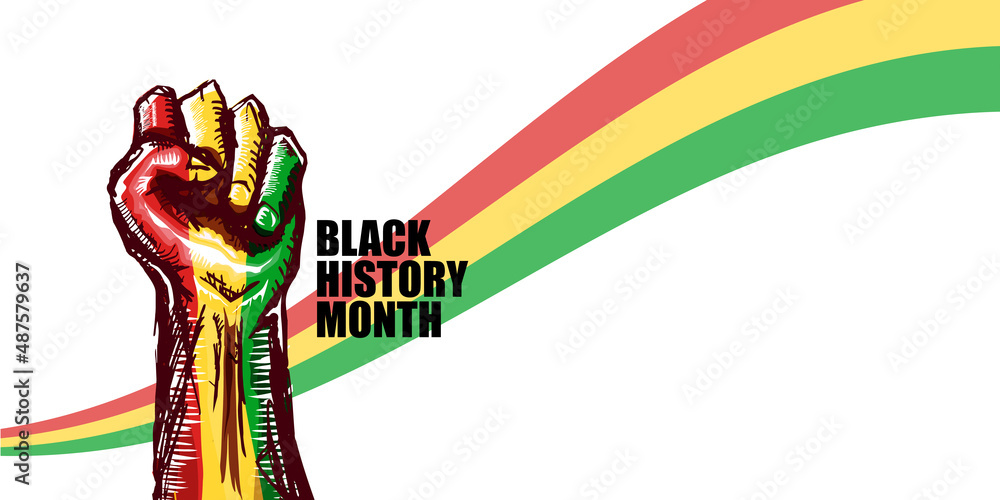 Black history month horizontal banner with protest raised fist colored ...
