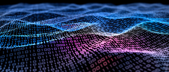 Waves in a digital binary code structure - 3D illustration