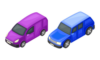 Poster - Van and Hatchback as Motor Vehicle and Urban Transport Isometric Vector Illustration Set