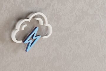 Poster - Beautiful Cloud Thunder Bolt icon on wall bright background. 3d rendering illustration. Background pattern for design. Web Hosting.
