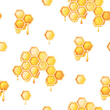 Seamless Pattern With Honeycombs On White Background. Summer Texture For Wallpaper, Fabric, Paper.