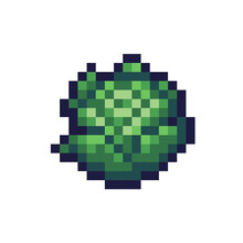 Green Cabbage Pixel Art Icon. Kale, Broccoli Logo. 8-bit Sprite. Game Development, Mobile App.  Isolated Vector Illustration