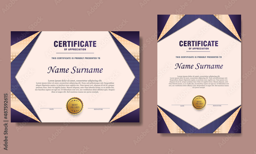blue gradient certificate template set of 2, simple modern with texture ...