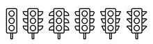 Traffic Lights Icon Set. Traffic Light In Line. Outline Semaphore Symbol. Traffic Lights Collection In Line. Stock Vector Illustration.