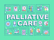 © bsd studio - Palliative care word concepts green banner. Patient help program. Infographics with icons on color background. Isolated typography. Vector illustration with text. Arial-Black font used