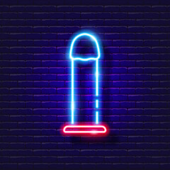 Dildo vibrator neon icon. Sex shop concept. Sex Toys for adults. Gadgets for love. Vector sign for design, website, signboard, banner, advertisement.