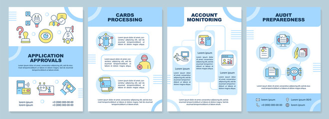 Banking automation functions brochure template. Autonomous solutions. Leaflet design with linear icons. 4 vector layouts for presentation, annual reports. Arial-Black, Myriad Pro-Regular fonts used