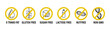 © sanjeev kumar misra - common allergens vector icon set. zero trans fat, gluten free, Sugar free, Lactose free, nuts free, Non GMO