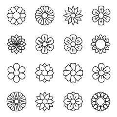 Wall Mural - Flower icon set, vector line icon isolated.