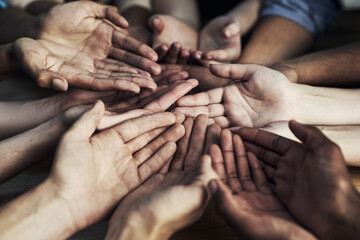 Poster - Everybody can help somebody. Cropped shot of a large group of unidentifiable people cupping their hands together.