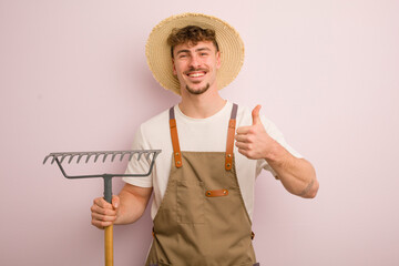 Wall Mural - young caucasian man. farmer concept