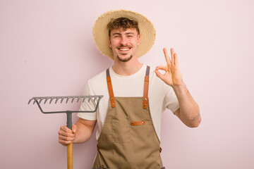 Wall Mural - young caucasian man. farmer concept